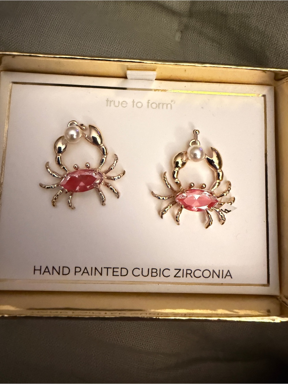 True to Form Pink Cubic Zirconia Nautical Crab Earrings